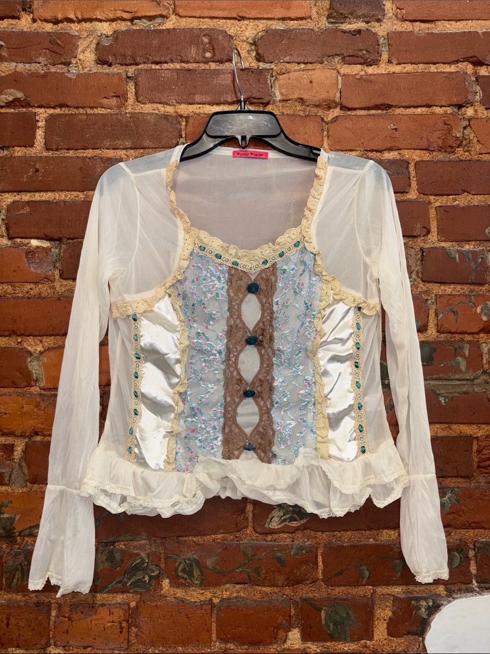 Vintage 90’s Whimsy Fairy Bustier Long Sleeve Mesh Top Girly Ren Fair Sz Large - Picture 2 of 7
